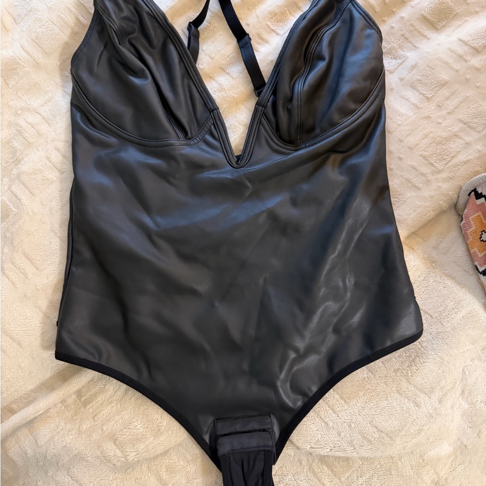 Black Faux Leather Bodysuit